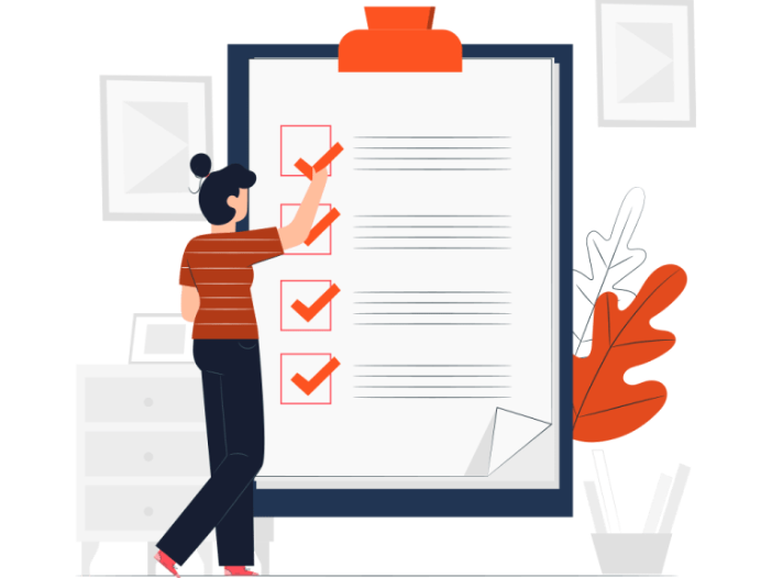 An illustration of a person ticking items off a clipboard checklist