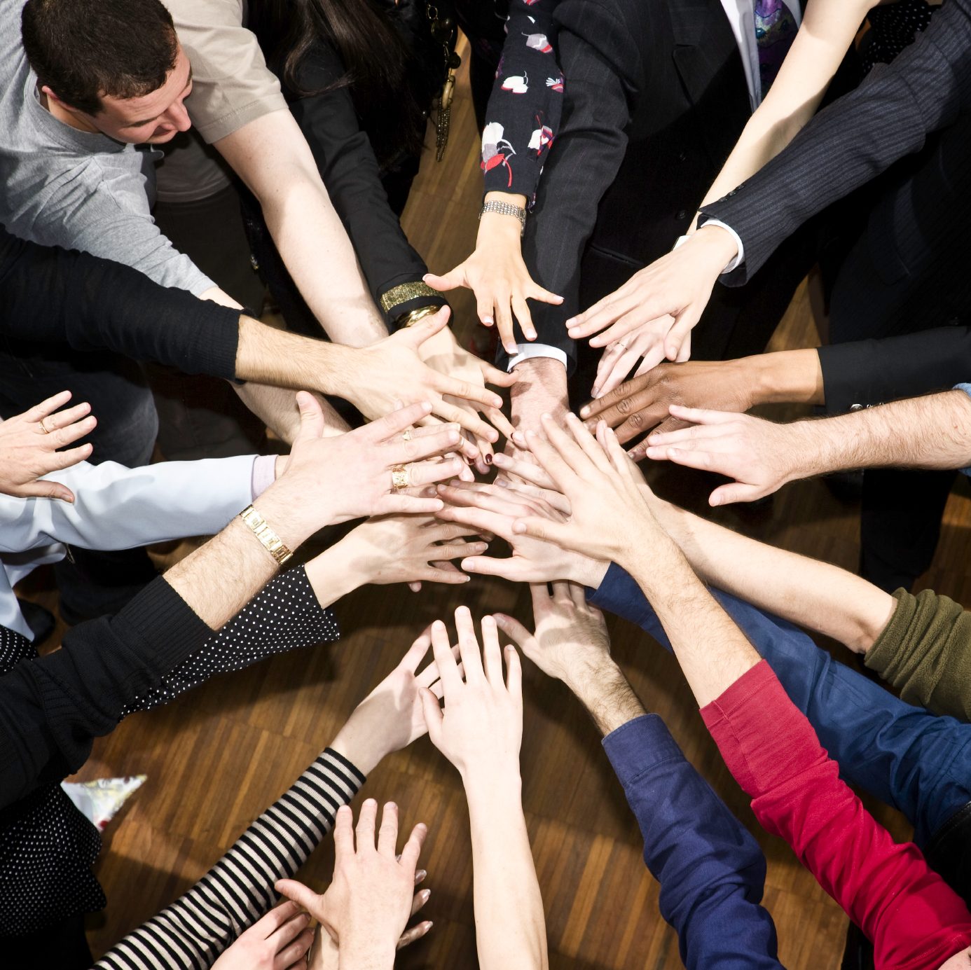 A team working together in a bright workspace