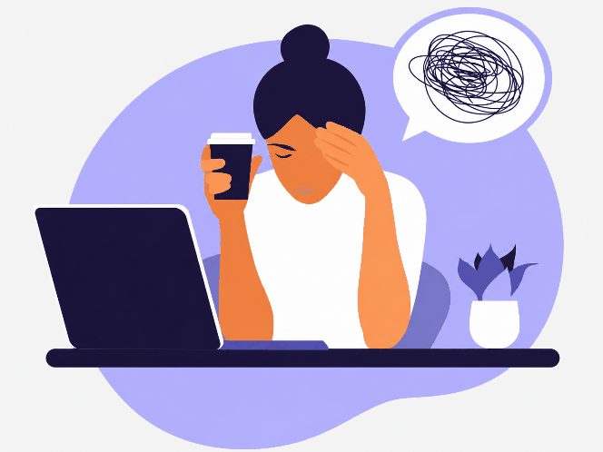 An employee showing signs of overwhelm at their desk